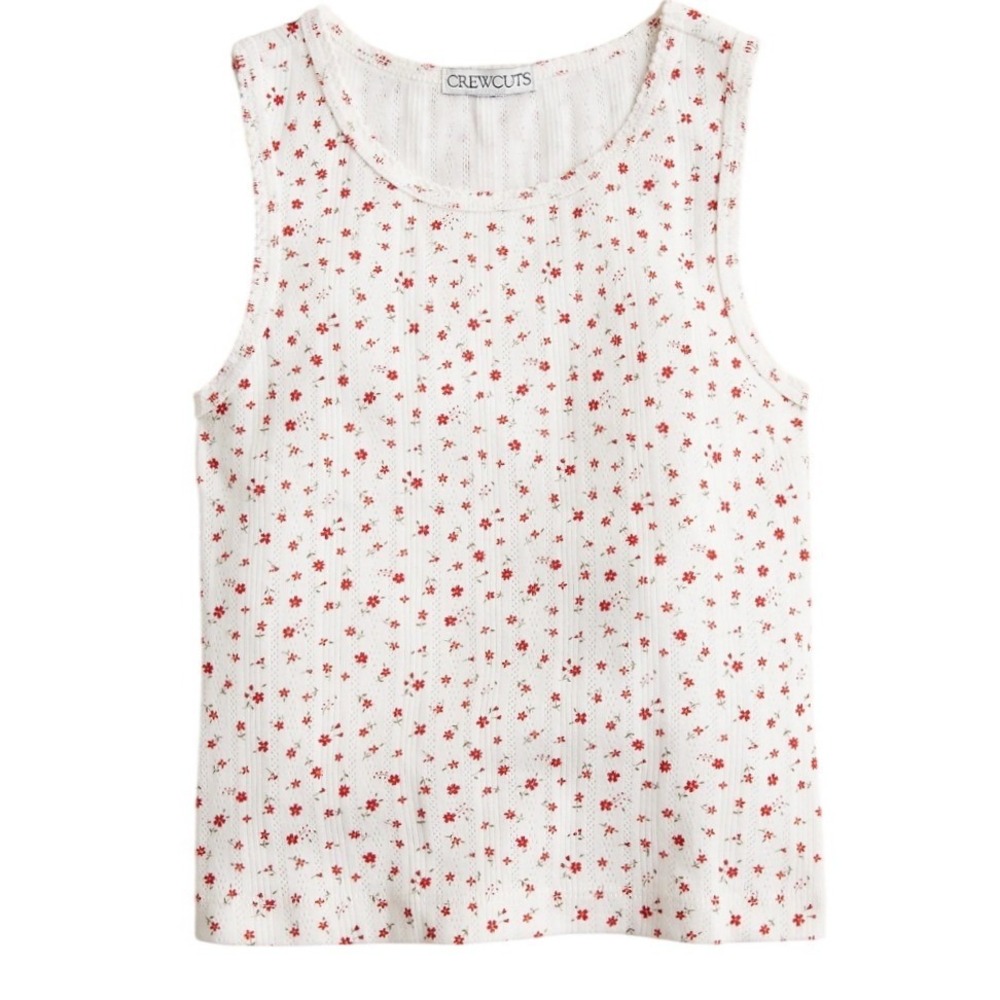 Crewcuts Girls XXL 14-15 White Red Ditsy Floral Pointelle Tank Top CM657 NEW